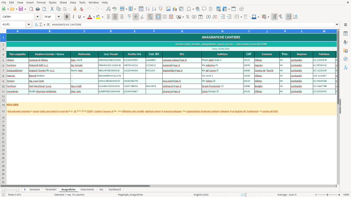 Screenshot 4: Foglio Inserimento - Modello Excel contabilità lavori cantiere excel