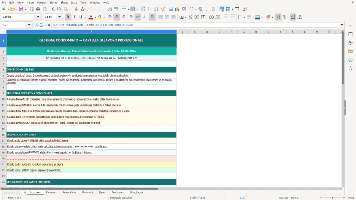 Screenshot 1: Foglio Istruzioni - Modello Excel gestione condominio excel