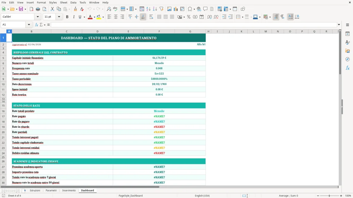 Screenshot 4: Foglio Dashboard - Modello Excel piano ammortamento excel