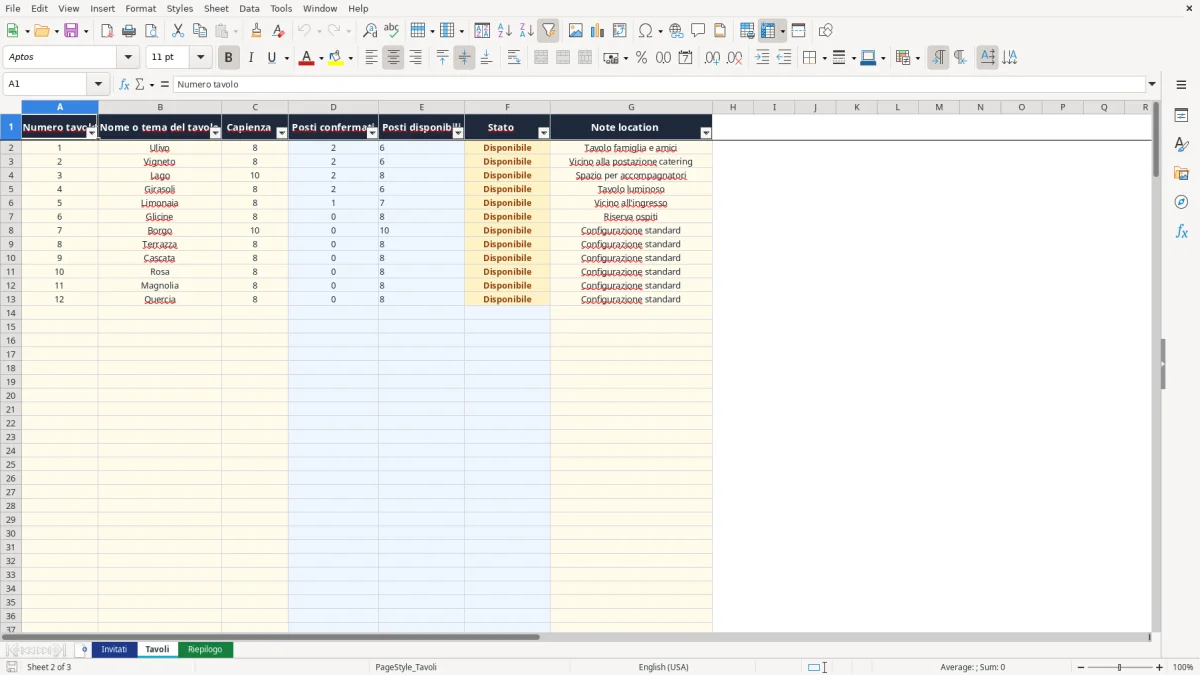 Anteprima del modello Excel tableau de mariage excel — foglio Tavoli (immagine 2)