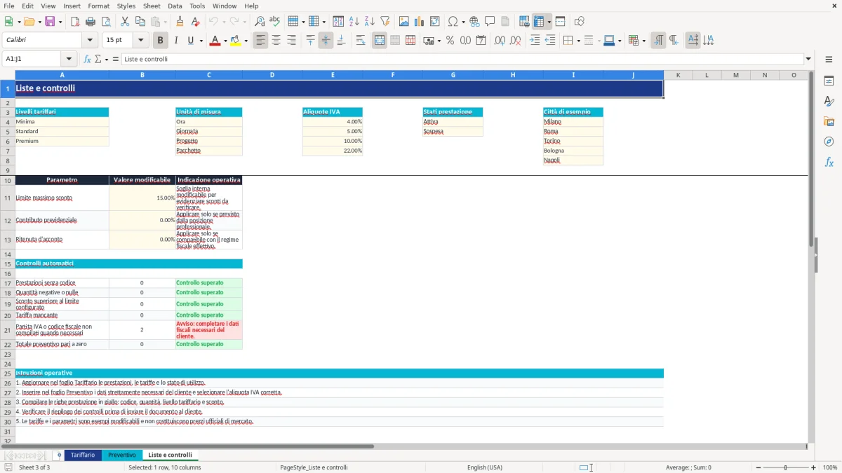 Anteprima del modello Excel tariffario freelance excel — foglio Liste e controlli (immagine 3)