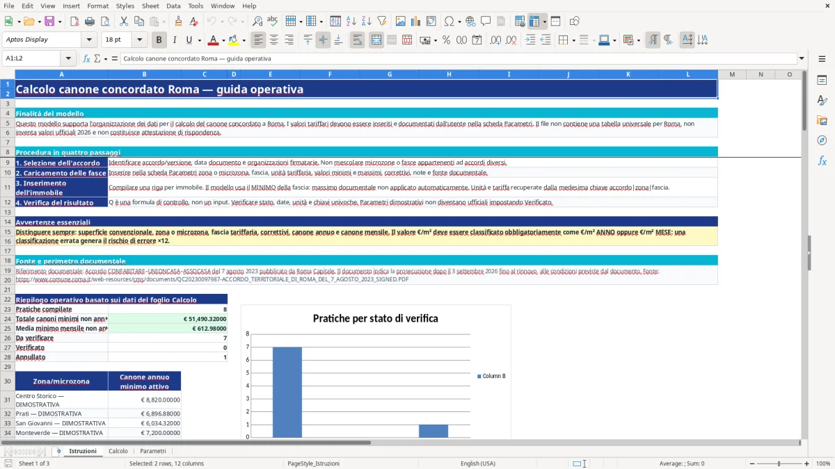 Anteprima del modello Excel calcolo canone concordato roma excel — foglio Istruzioni (immagine 1)