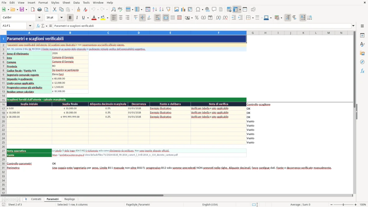 Anteprima del modello Excel calcolo diritti rogito excel — foglio Parametri (immagine 2)