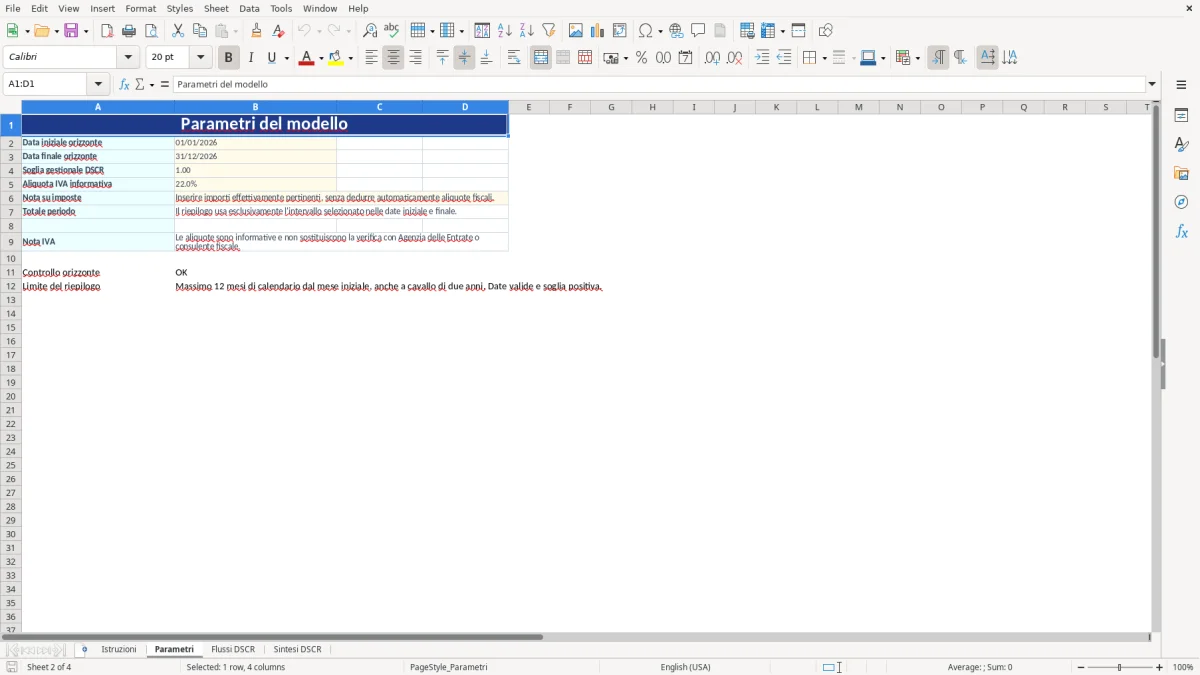 Anteprima del modello Excel calcolo dscr excel — foglio Parametri (immagine 2)