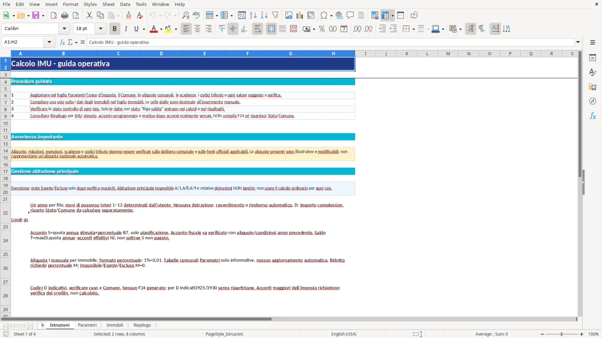 Anteprima del modello Excel calcolo imu excel — foglio Istruzioni (immagine 1)
