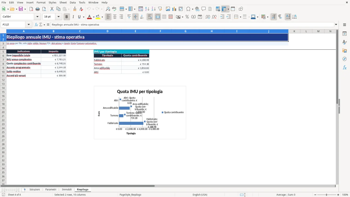 Anteprima del modello Excel calcolo imu excel — foglio Riepilogo (immagine 4)