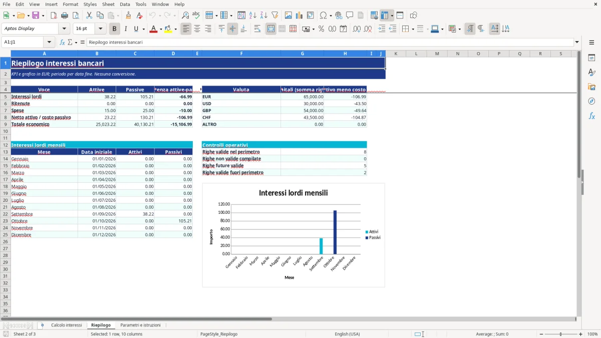 Anteprima del modello Excel calcolo interessi bancari excel — foglio Riepilogo (immagine 2)