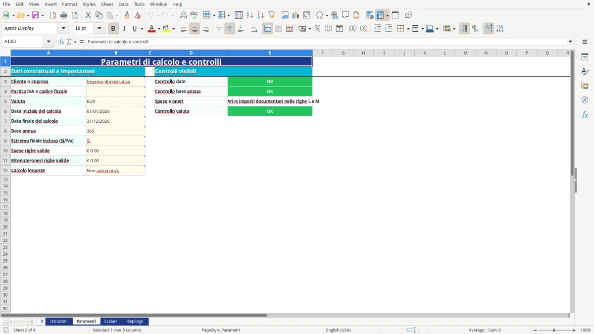 Anteprima del modello Excel calcolo interessi scalare excel — foglio Parametri (immagine 2)