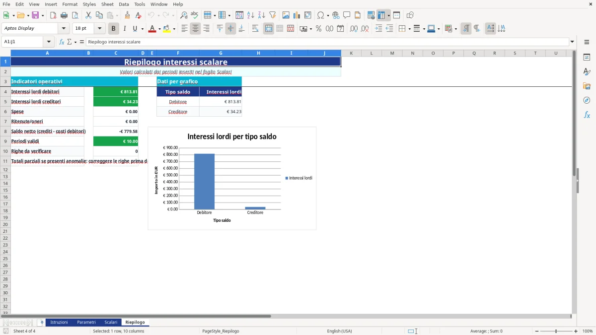 Anteprima del modello Excel calcolo interessi scalare excel — foglio Riepilogo (immagine 4)