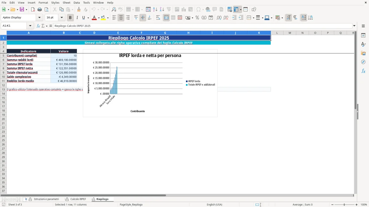 Anteprima del modello Excel calcolo irpef 2025 excel — foglio Riepilogo (immagine 3)