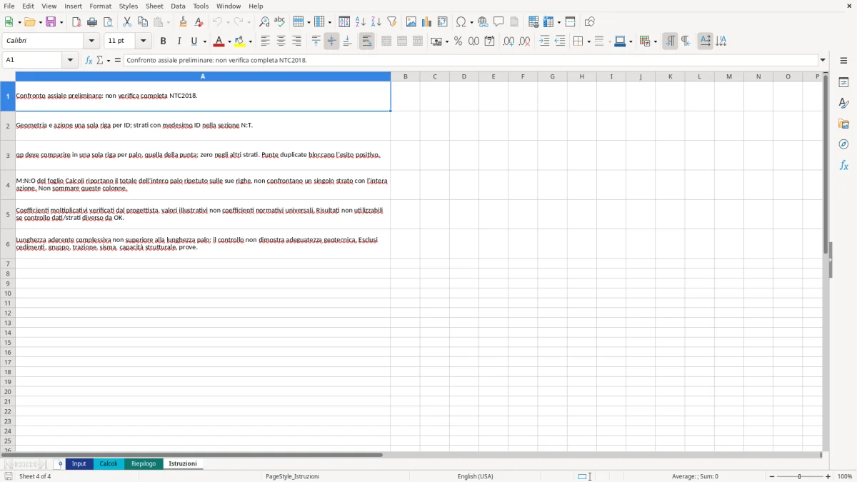 Anteprima del modello Excel calcolo pali fondazione NTC 2018 excel — foglio Istruzioni (immagine 4)