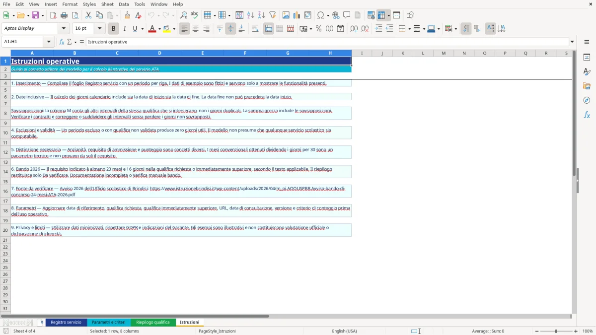 Anteprima del modello Excel calcolo servizio ata 24 mesi excel — foglio Istruzioni (immagine 4)