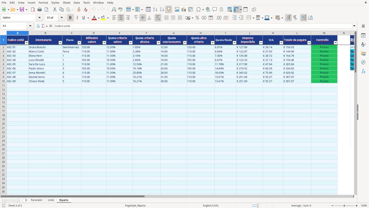 Anteprima del modello Excel calcolo tabelle millesimali ascensore excel — foglio Riparto (immagine 3)