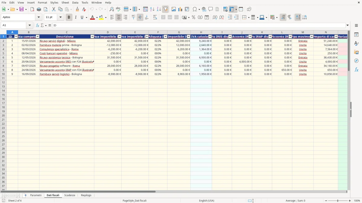Anteprima del modello Excel calcolo tasse srl excel — foglio Dati fiscali (immagine 2)