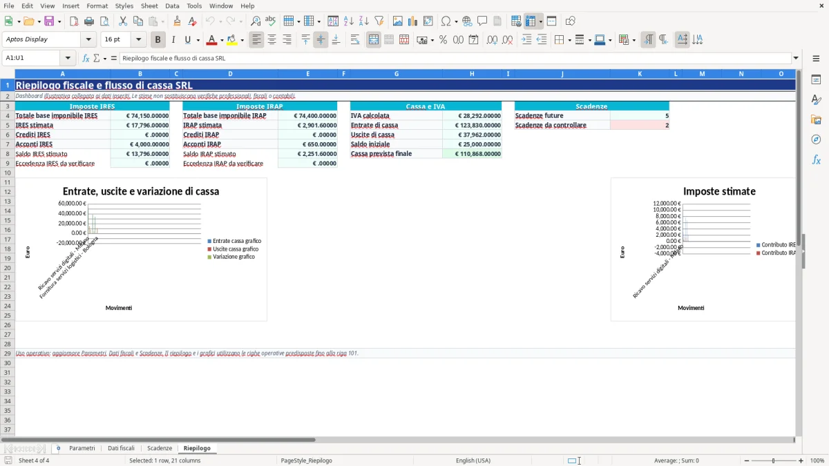 Anteprima del modello Excel calcolo tasse srl excel — foglio Riepilogo (immagine 4)