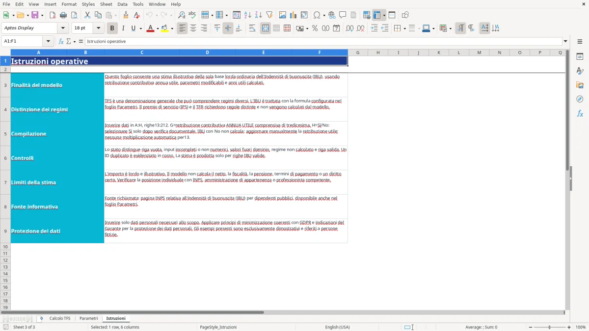 Anteprima del modello Excel calcolo tfs excel — foglio Istruzioni (immagine 3)