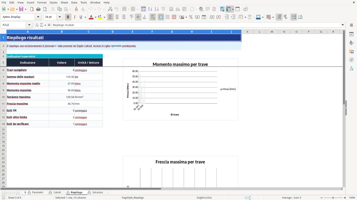 Anteprima del modello Excel calcolo travi acciaio excel — foglio Riepilogo (immagine 3)