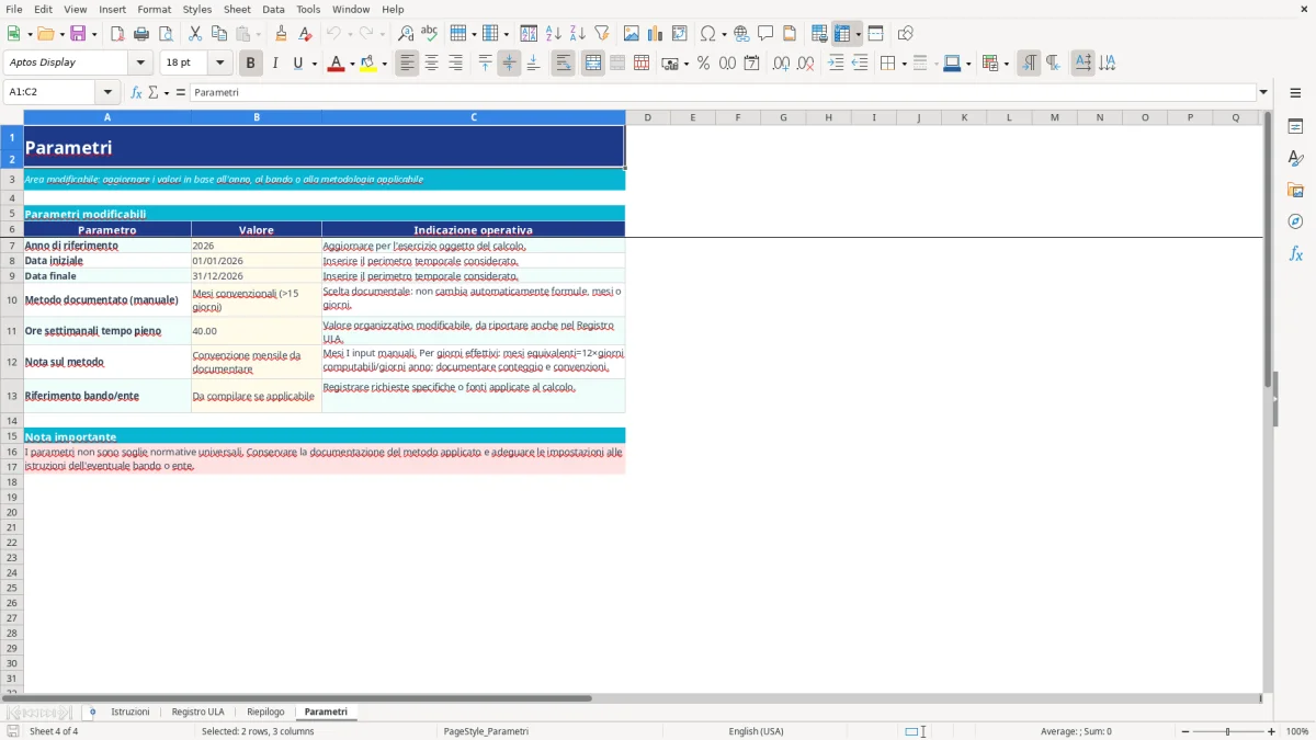 Anteprima del modello Excel calcolo ula excel — foglio Parametri (immagine 4)
