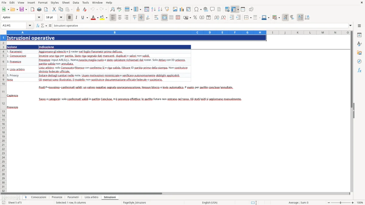Anteprima del modello Excel convocazioni calcio excel — foglio Istruzioni (immagine 5)