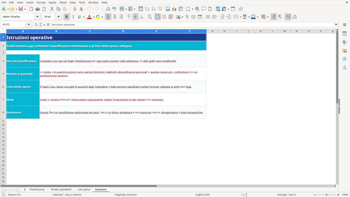 Anteprima del modello Excel dieta settimanale excel — foglio Istruzioni (immagine 4)