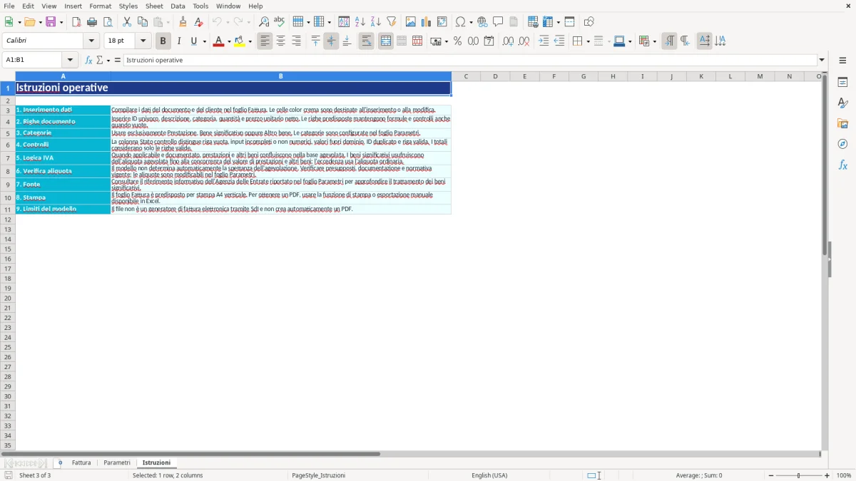 Anteprima del modello Excel fattura beni significativi excel — foglio Istruzioni (immagine 3)