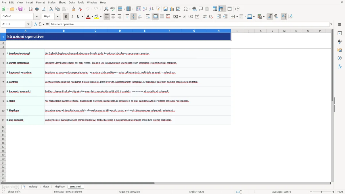 Anteprima del modello Excel noleggio auto excel — foglio Istruzioni (immagine 4)