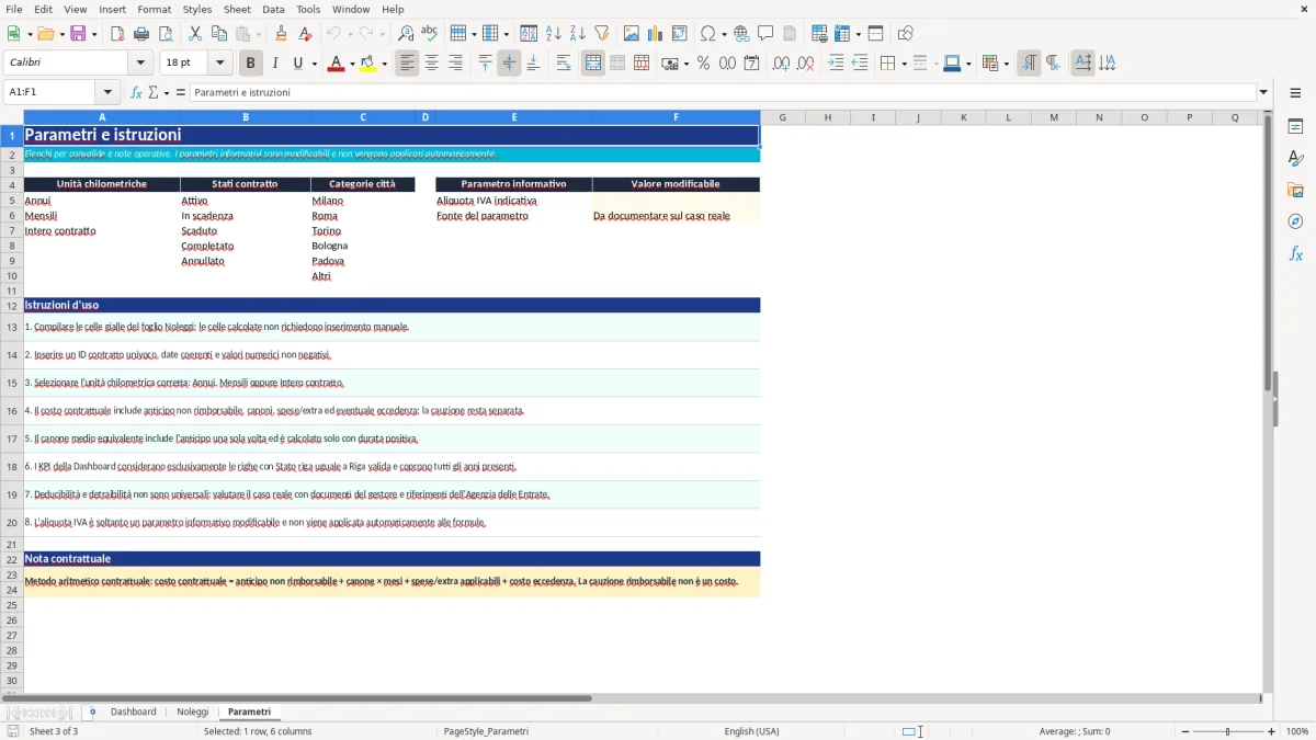 Anteprima del modello Excel noleggio lungo termine excel — foglio Parametri (immagine 3)