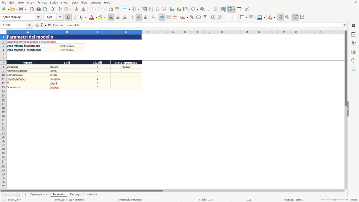 Anteprima del modello Excel organigramma aziendale excel — foglio Parametri (immagine 2)
