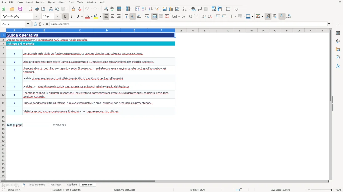 Anteprima del modello Excel organigramma aziendale excel — foglio Istruzioni (immagine 4)