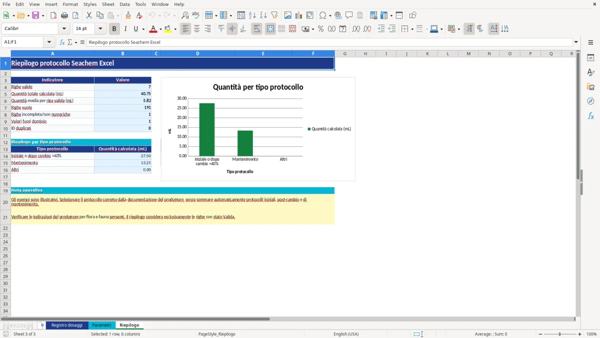 Anteprima del modello Excel protocollo seachem excel — foglio Riepilogo (immagine 3)