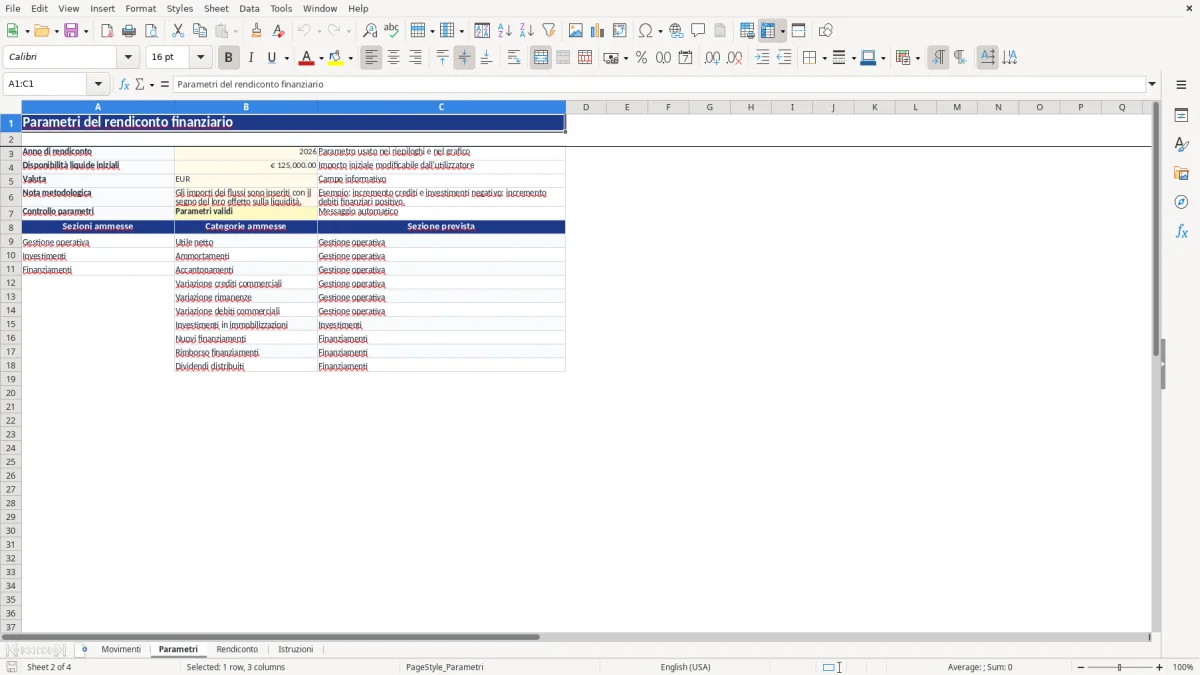 Anteprima del modello Excel rendiconto finanziario metodo indiretto excel — foglio Parametri (immagine 2)