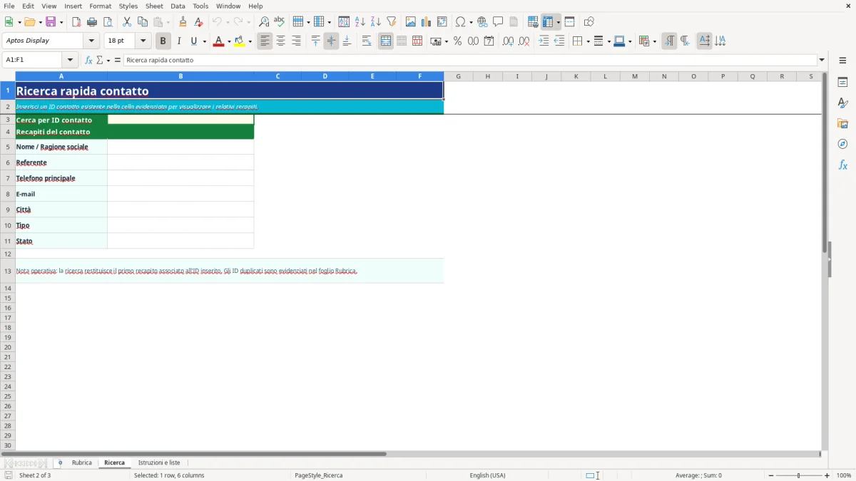 Anteprima del modello Excel rubrica telefonica excel — foglio Ricerca (immagine 2)