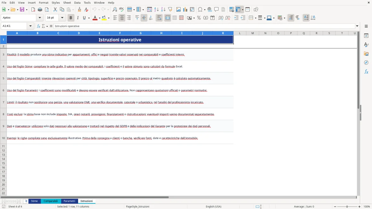 Anteprima del modello Excel stima immobili excel — foglio Istruzioni (immagine 4)